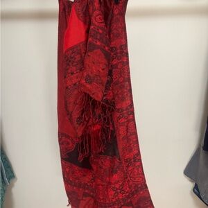 New without tags Red Patterned Pashmina-style Scarf